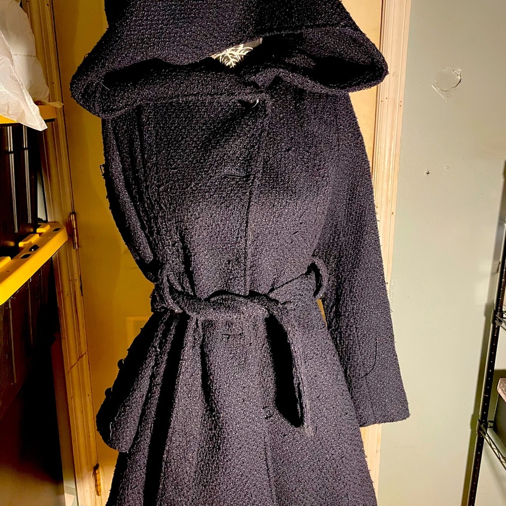 black pea coat with hood
